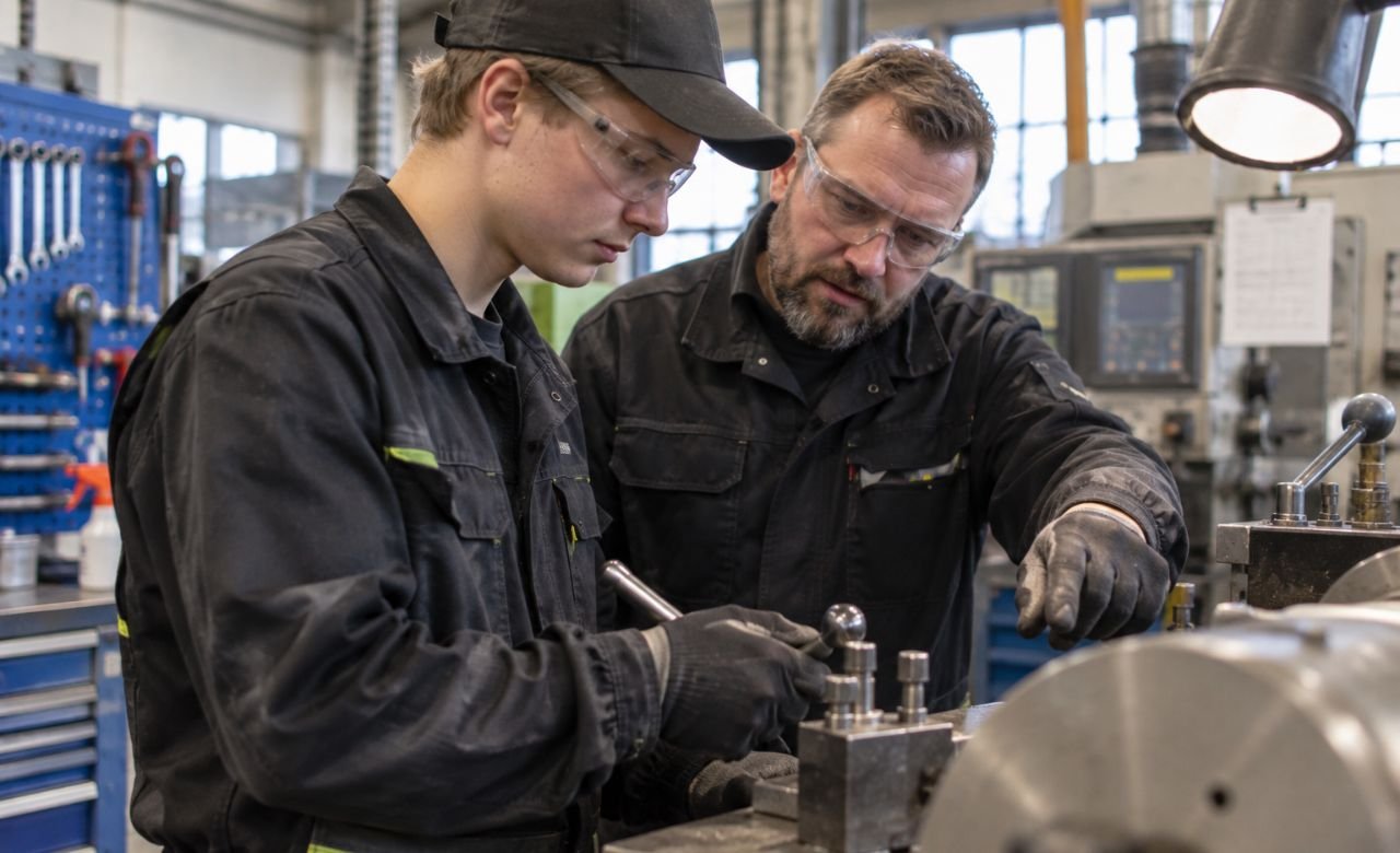 oppisopimusopiskelija oppimassa työtä kokeneen työntekijän ohjauksessa