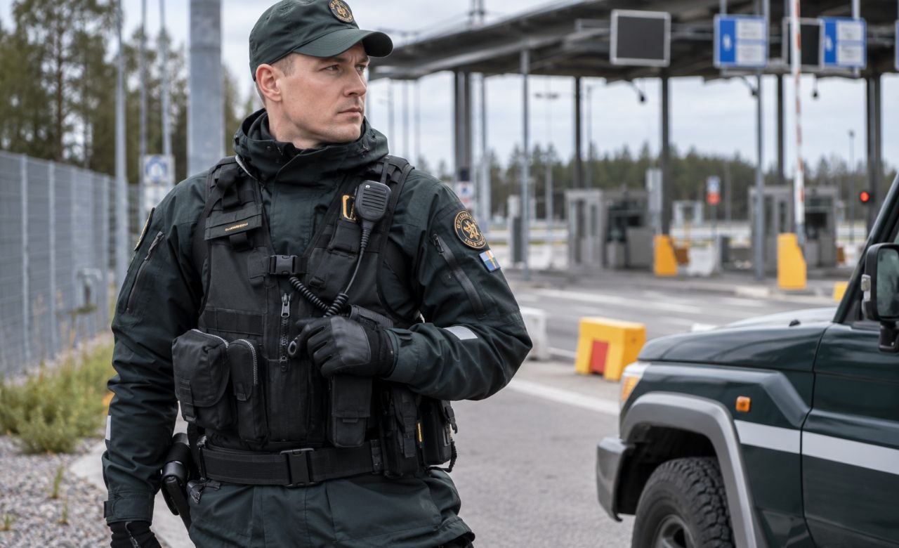 Rajavartija partioimassa rajanylityspaikalla univormussa