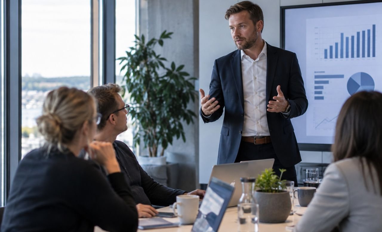 Toimitusjohtaja johtoryhmän kokouksessa