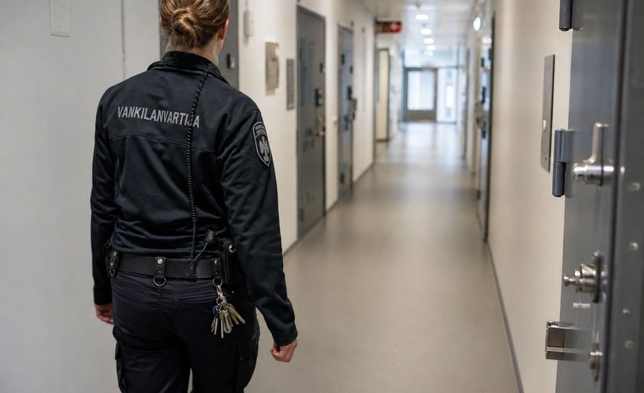 kuva vanginvartijasta virkapuvussa vankilan käytävällä